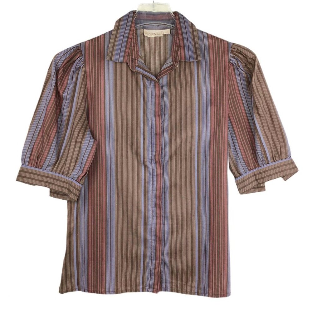 Vintage John Meyer Button Front Shirt Short Sleeve Puffy Sleeve Preppy Size 12